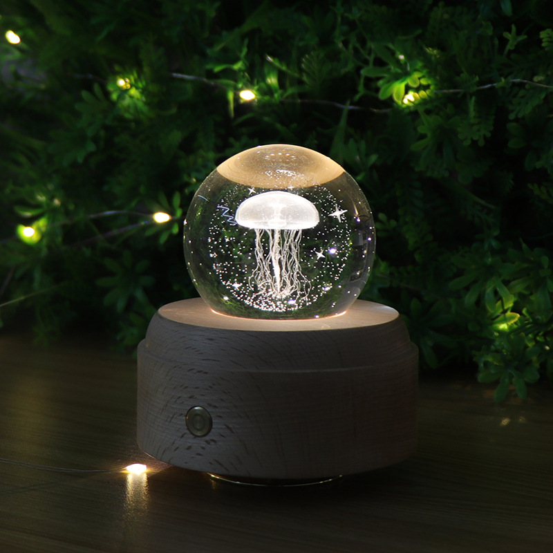 星空水母水晶球3d小夜灯 触摸式唯美音乐盒卧室床头灯 可定制diy