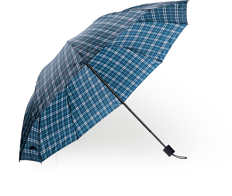 Three-Fold Large Umbrella Surface Double Folding Umbrella Polyester Plaid Sunny Umbrella 10 Bones 60cm * 10K Dual-Use Rain and Rain-Proof