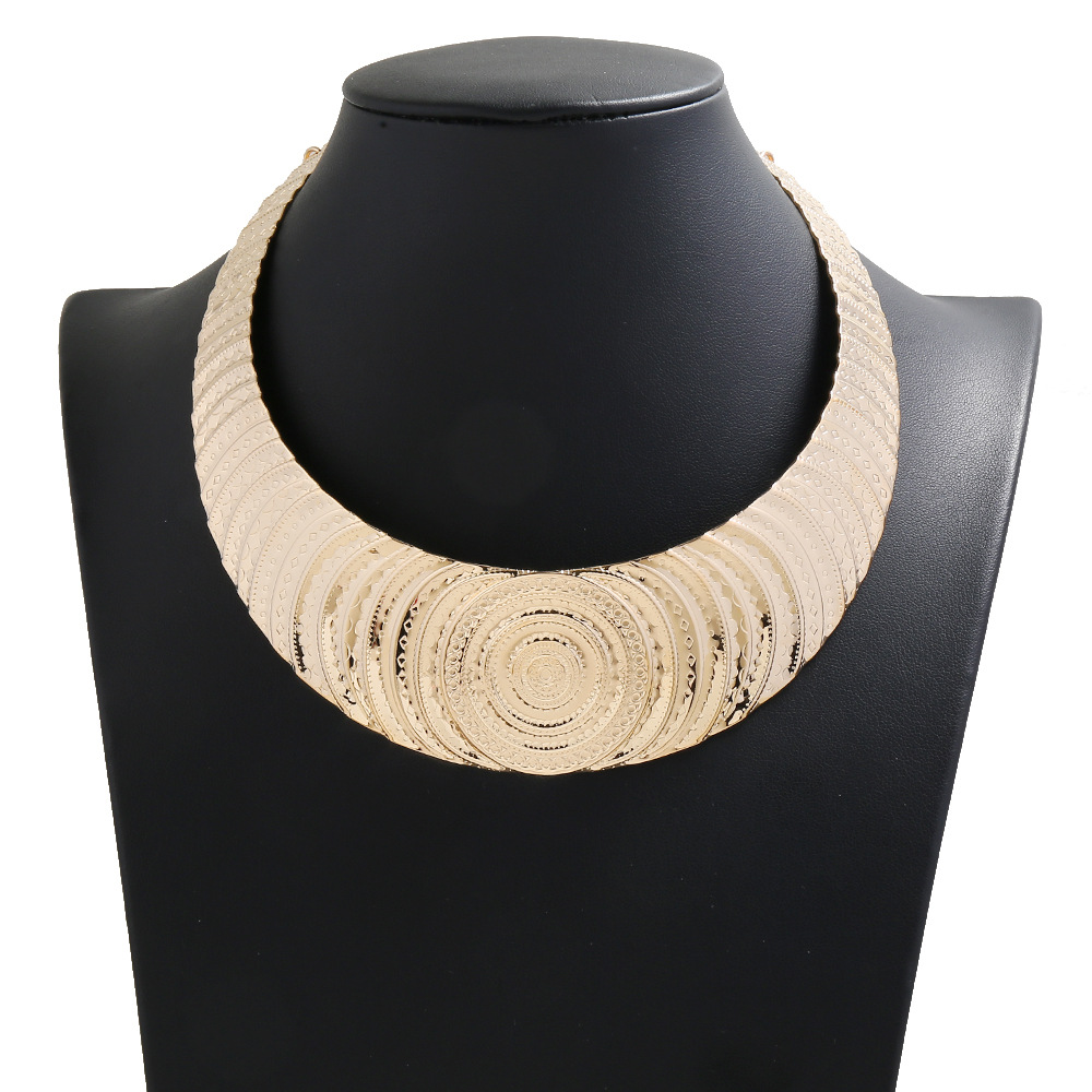 金属项圈 欧美夸张大牌圈圈花纹质感项圈假领子女项链 跨境饰品