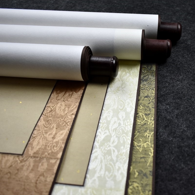 定制画轴 字画装裱宣纸 全绫仿古洒金空白立轴竖轴画轴生宣卷轴