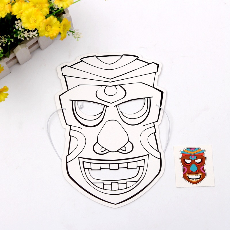 部落图腾涂色面具儿童diy绘画纸道具万圣节线稿空白涂鸦搞怪头套