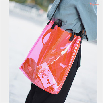 网红透明购物袋 pvc女包 果冻色ins手提袋 pvc礼品袋子定制-阿里巴巴