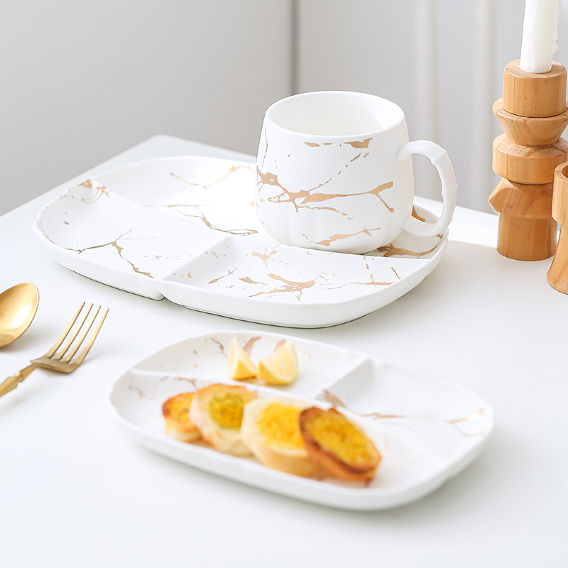 Lace Gold Series Japanese Style Ceramic Snack Fruit Compartment Breakfast Plate Cup Household Plate Coffee Milk Cup