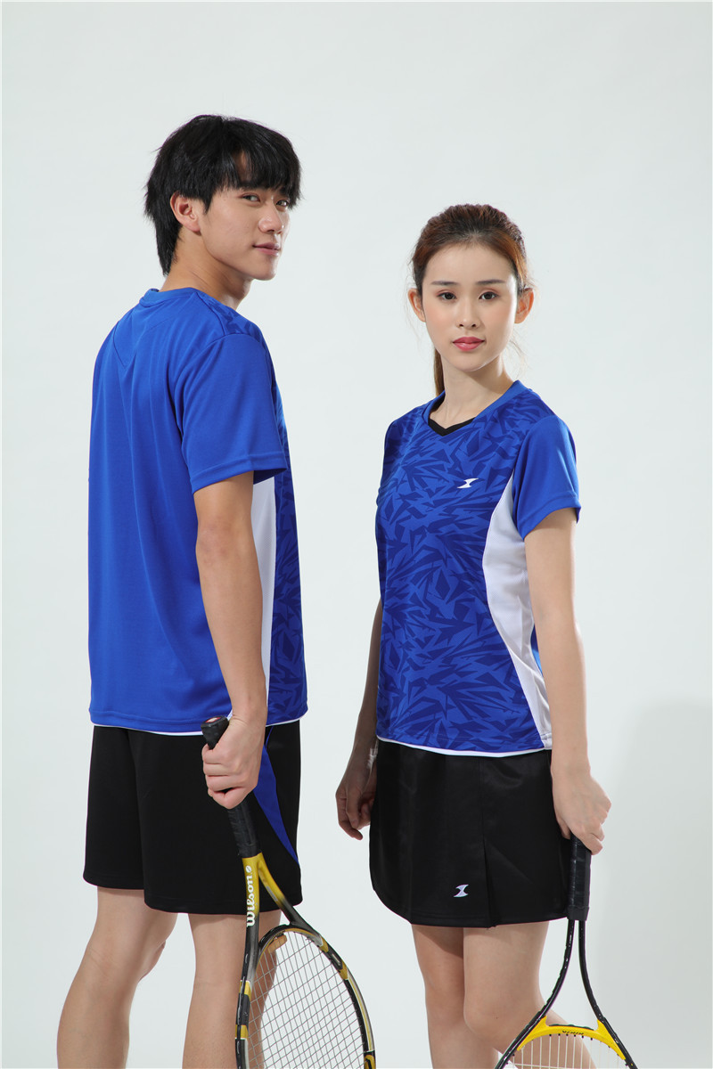 快干v领羽毛球服套装男女运动服套装乒乓球衣深蓝半袖t恤速干衣裤
