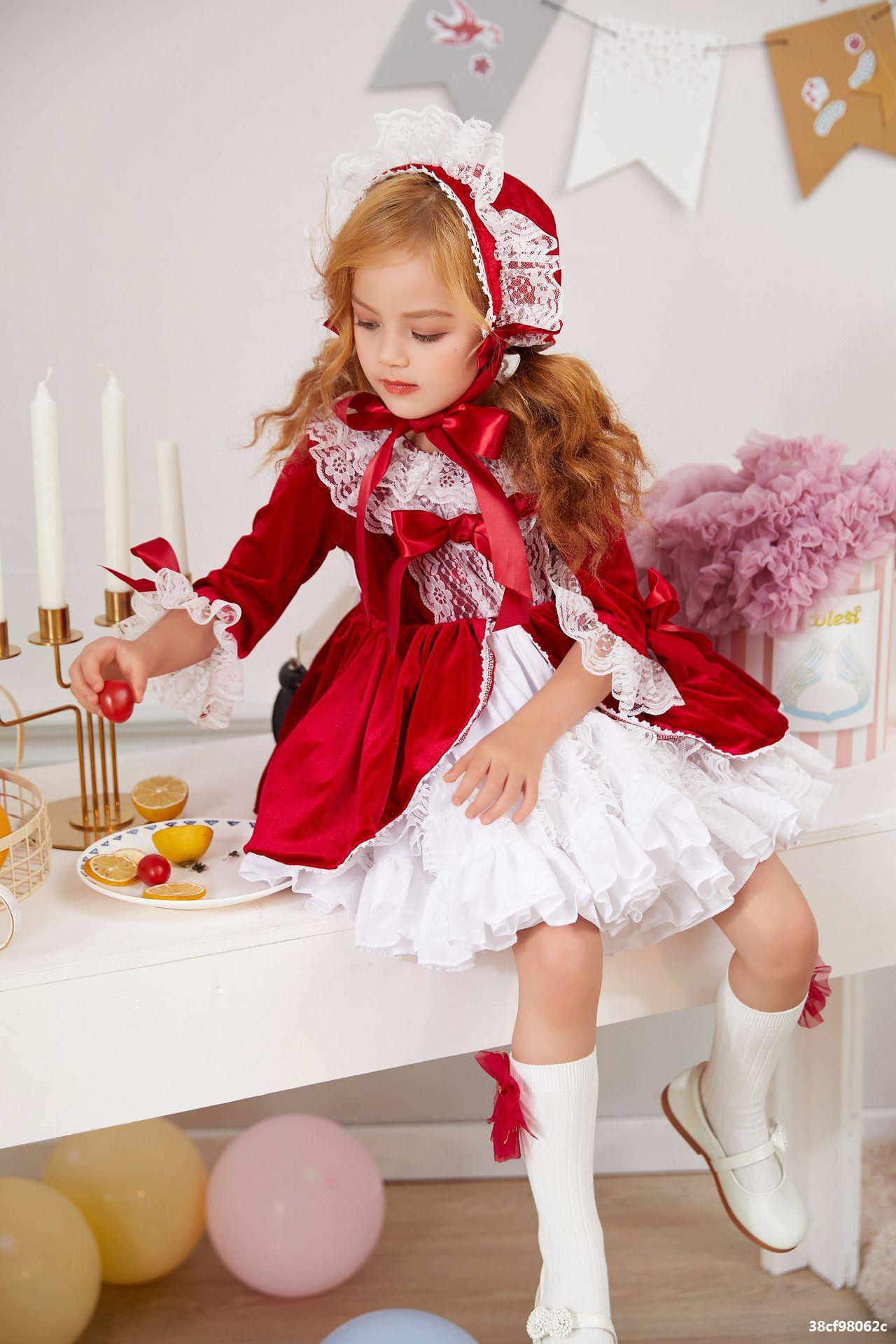 2020圣诞节西班牙公主裙宫廷风女宝周岁生日礼服洋装蓬蓬裙四件套