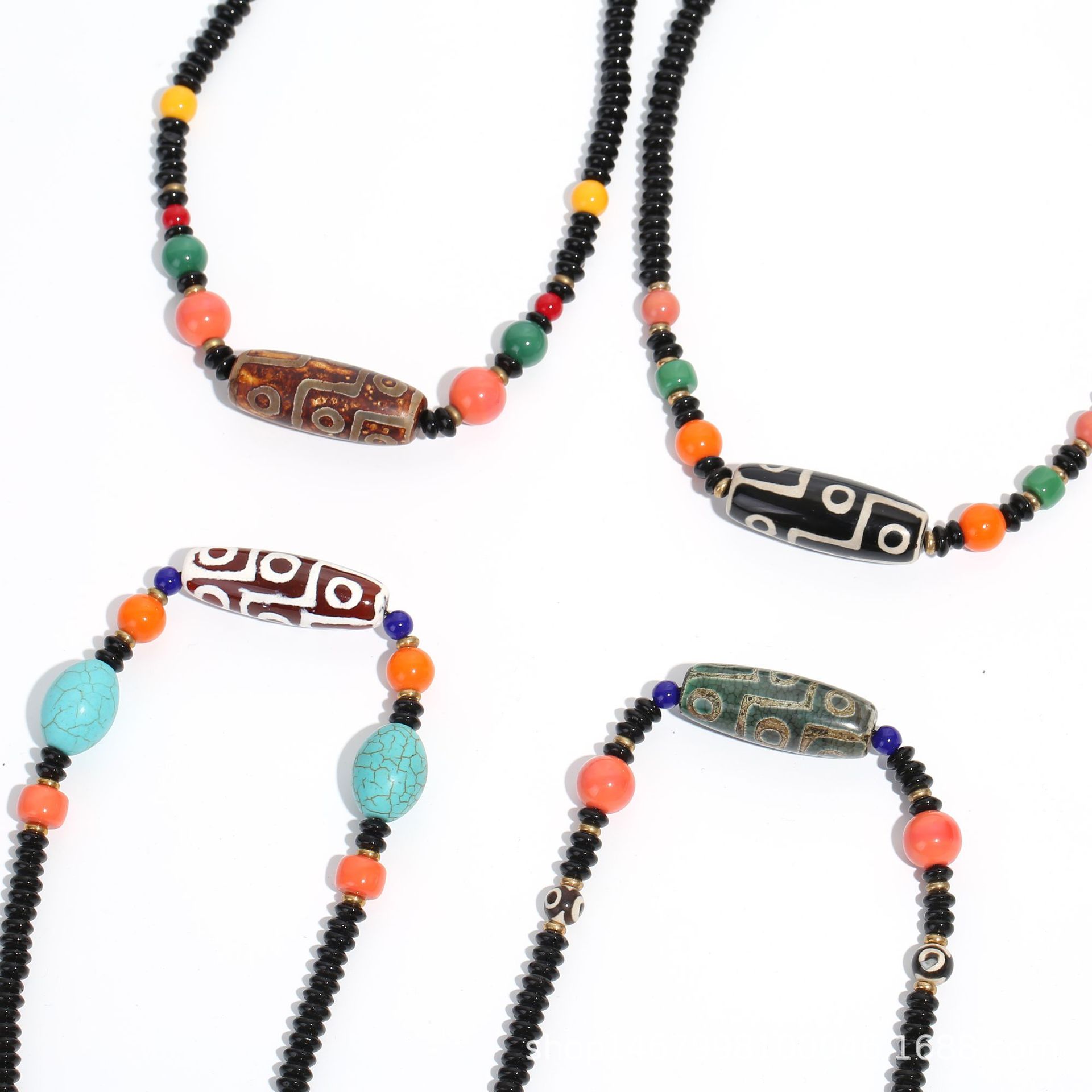 厂家批发玛瑙天珠项链民族风九眼天珠锁骨链可调节男女复古毛衣链