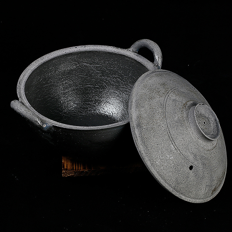 山西平定无釉传统黑砂锅炖肉锅煲汤老式家用燃气传统纯手工陶土