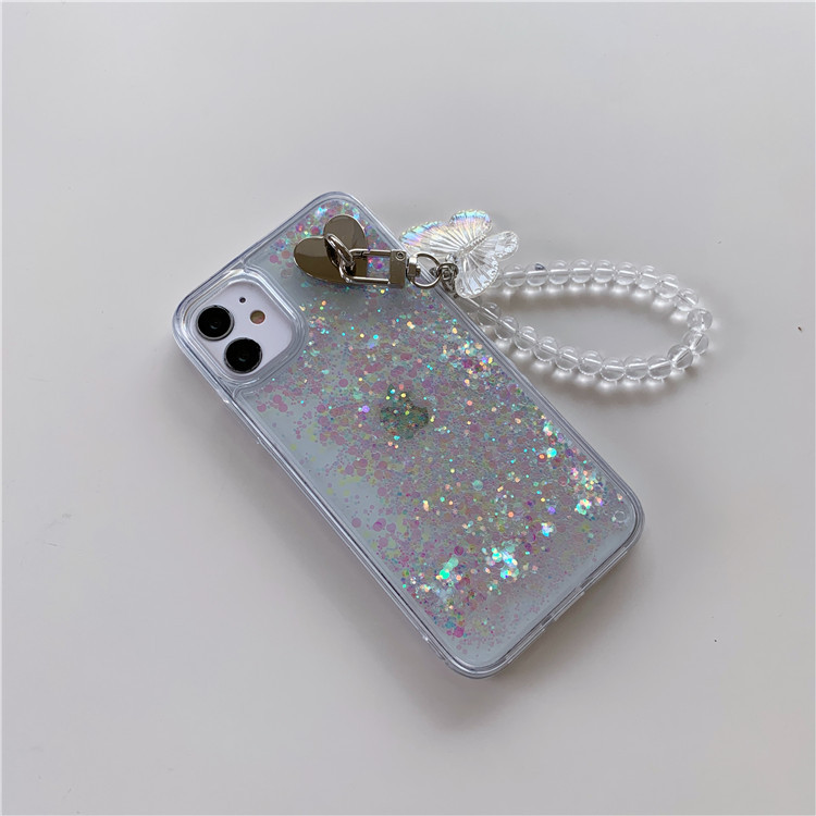 自制原创i亮晶晶流沙手机壳iphone11promax蝴蝶手链xsmax软套适用