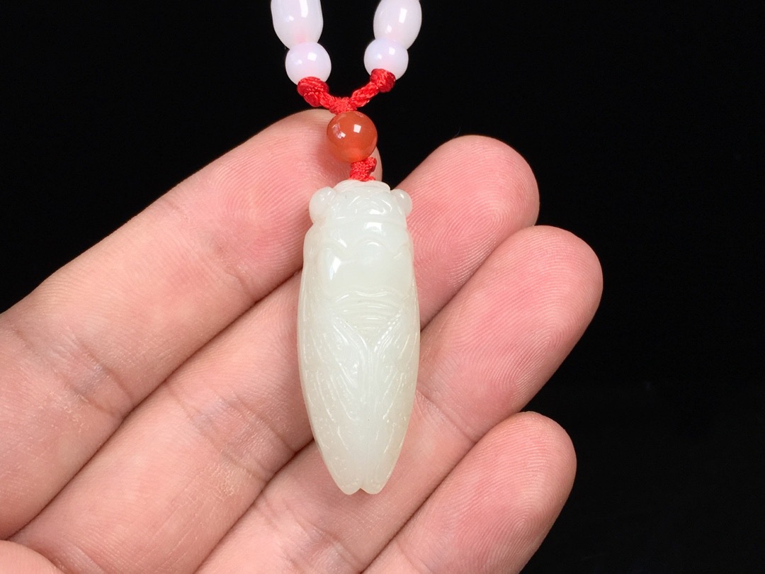 新疆白玉 一鸣惊人蝉知了挂件和田青白玉玉蝉吊坠白玉知了玉饰品