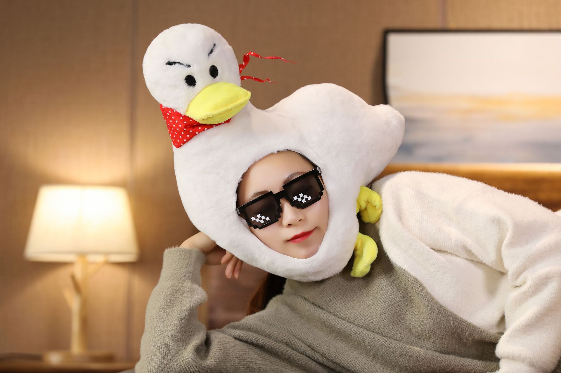 批发软妹毛绒 沙雕鸭子头套帽子 ins风拍照道具 写真道具影楼道具