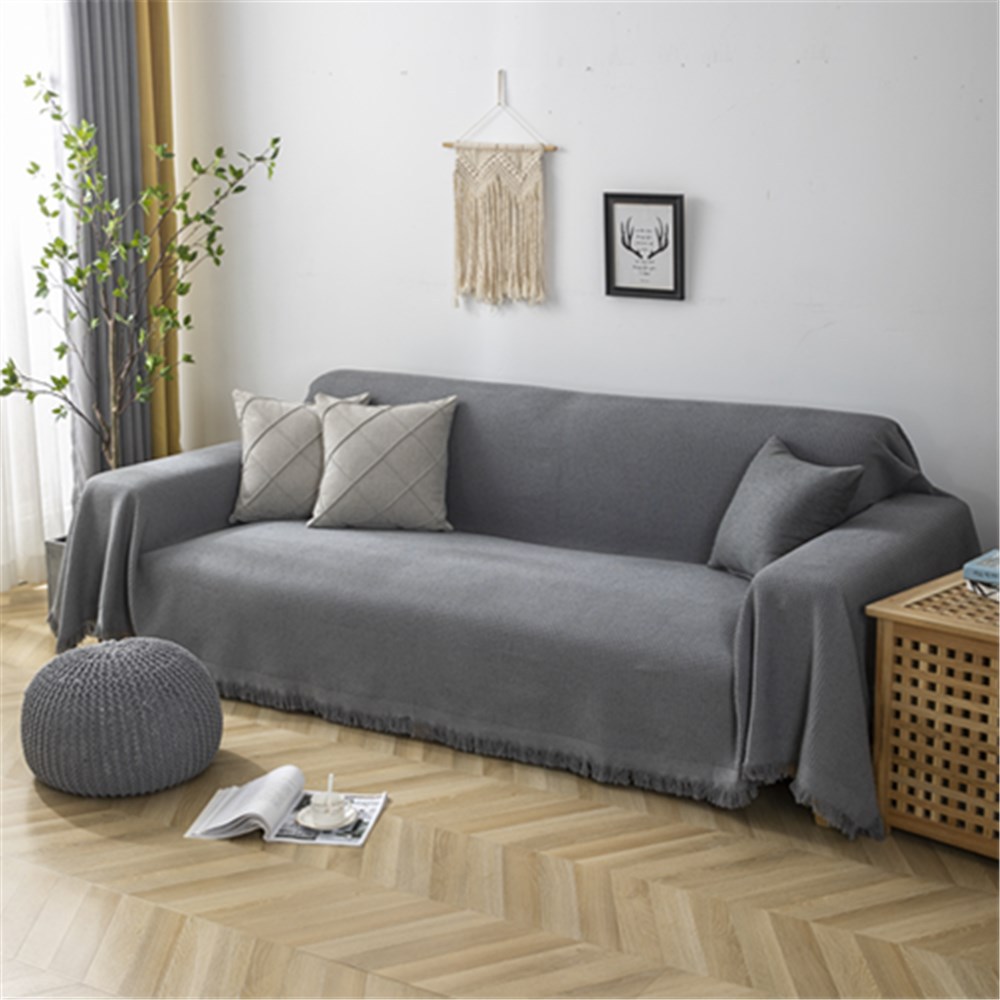 四季棉线纯色沙发盖巾厂家直销 现代简约加厚耐磨防滑沙发罩全盖