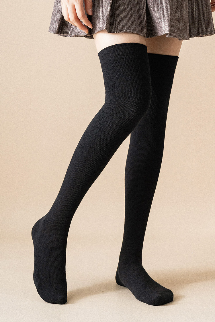 加厚毛圈纯棉压力过膝袜女冬季保暖高筒袜日系jk纯色长筒袜