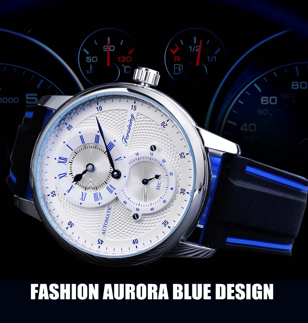 forsining新款欧美风男士运动赛车表盘机械手表时尚自动机械手表