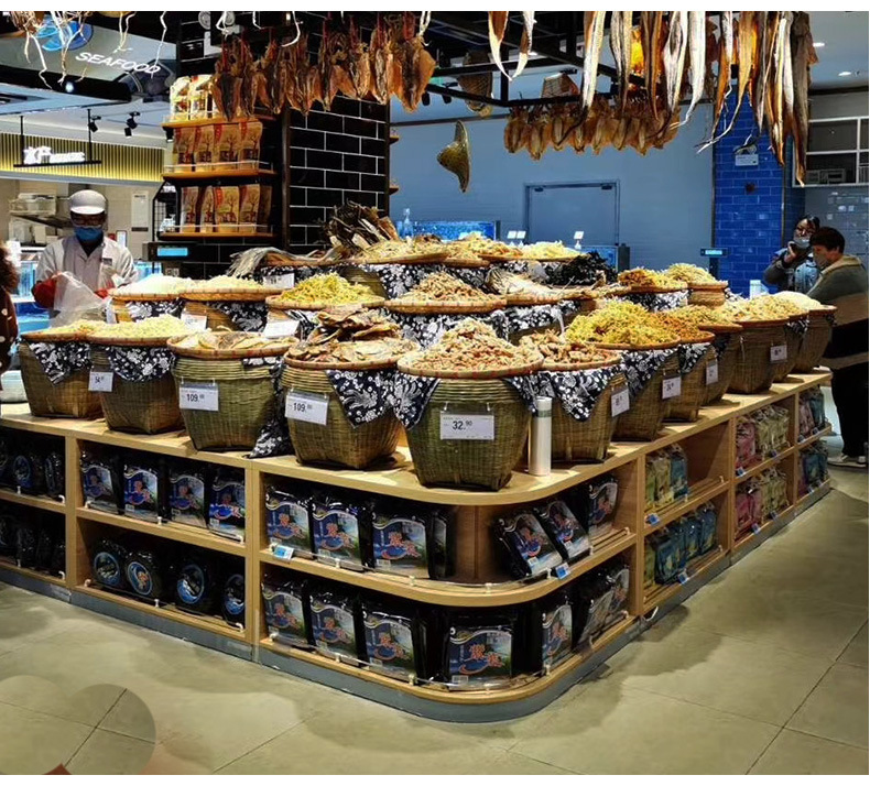 散货柜定制商场便利店散装土特产货架展示架藤筐促销台促销堆头架