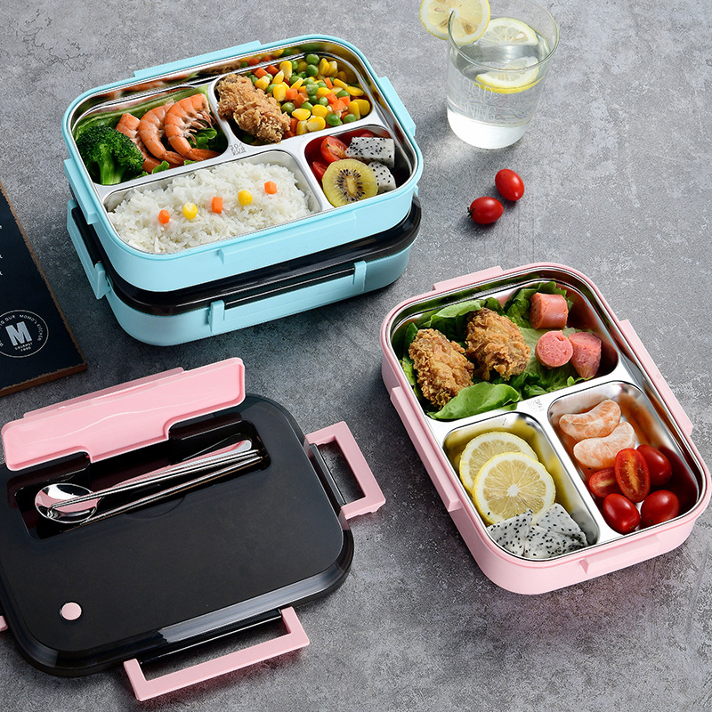 304 Stainless Steel Insulated Lunch Box Japanese Bento Crisper Student Office Worker Compartment Insulation Four-Grid Lunch Box