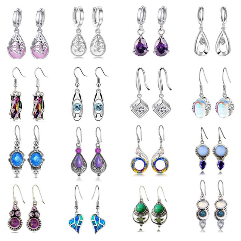 New Set Special-Interest Earrings Moonlight Opal Earrings Water Drop Diamond Gradient Multi-Pair Bohemian Ear Clip