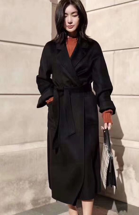 max高端水波纹双面羊绒大衣女中长款浴袍款秋冬新款系带羊毛外套