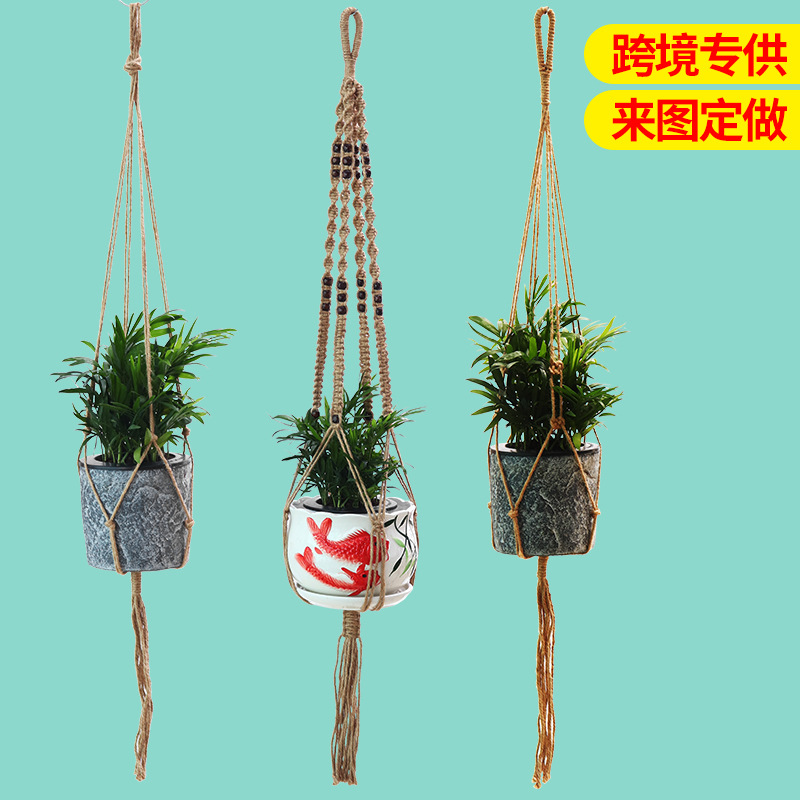 Hemp Rope Flower Pot Net Pocket Flower Pot Hanging Basket Net Pocket Handmade Woven Flower Pot Hanging Hang Rope Net Pocket