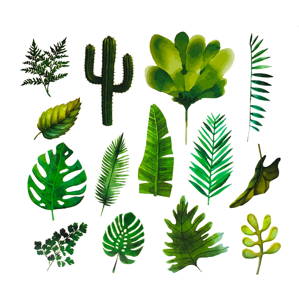 60张绿色植物树叶头盔贴纸小清新行李箱笔记本地摊热卖防水贴画