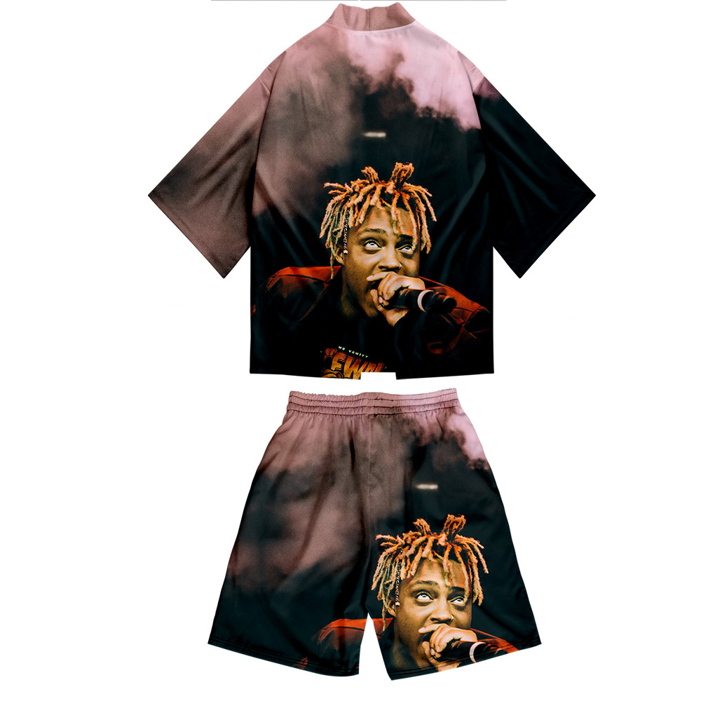 2020夏季新款 美国嘻哈男歌手juice wrld3d彩印时尚休闲和服套装