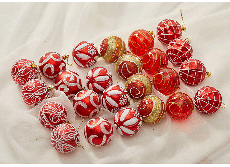8cm彩绘桶装圣诞球手绘电镀球圣诞节装饰品酒店商场天花吊顶装饰