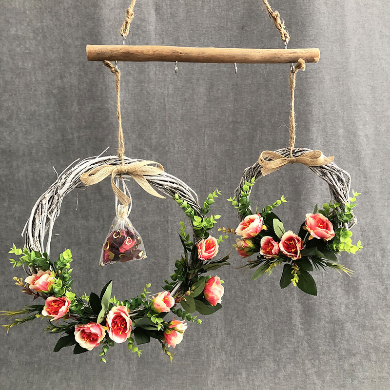 花环柳编环森系壁挂环 门面墙面装饰挂环diy小花环草环拍摄小道具