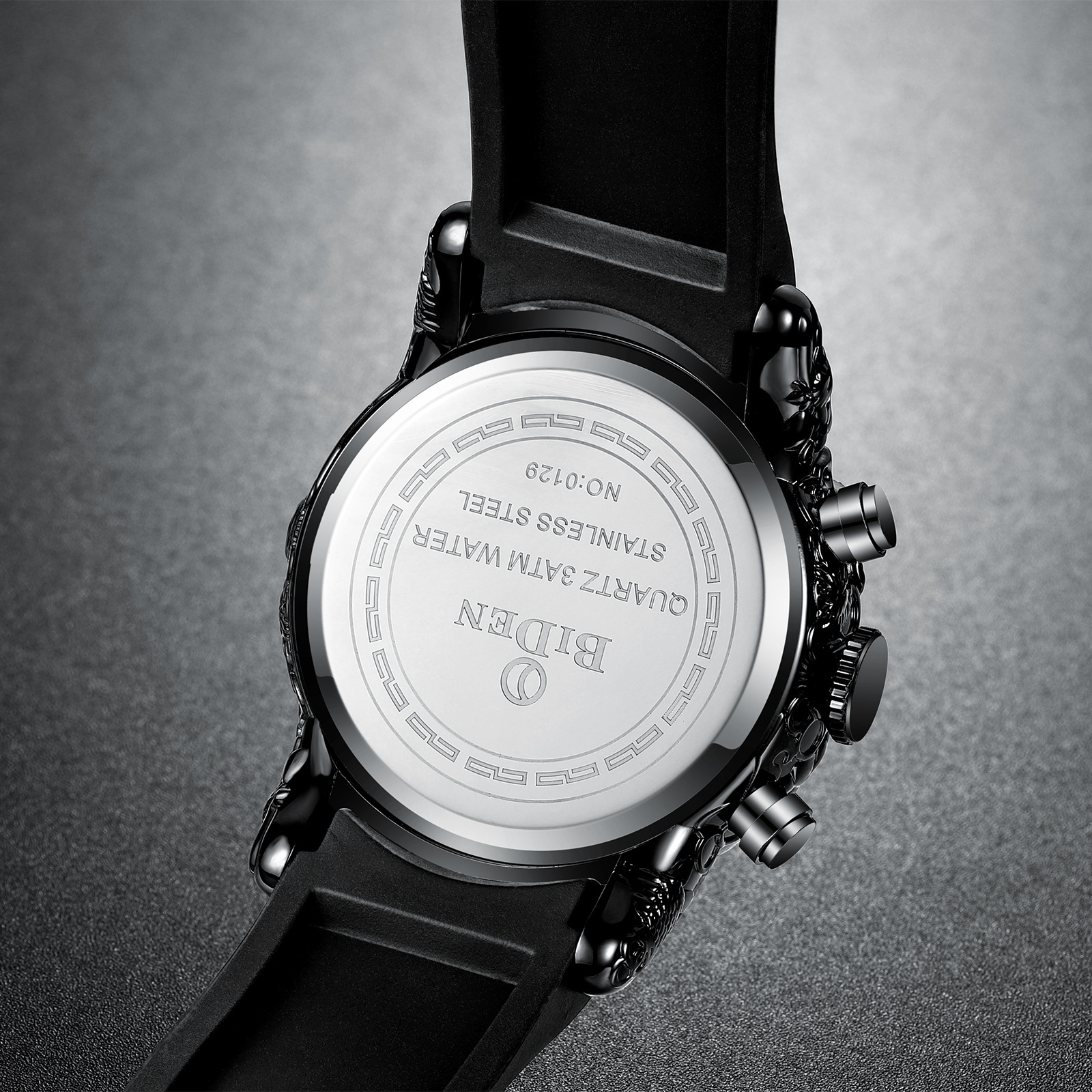 biden男士手表计时码表防水日期模拟石英3d龙设计蛙胶带厂家批发