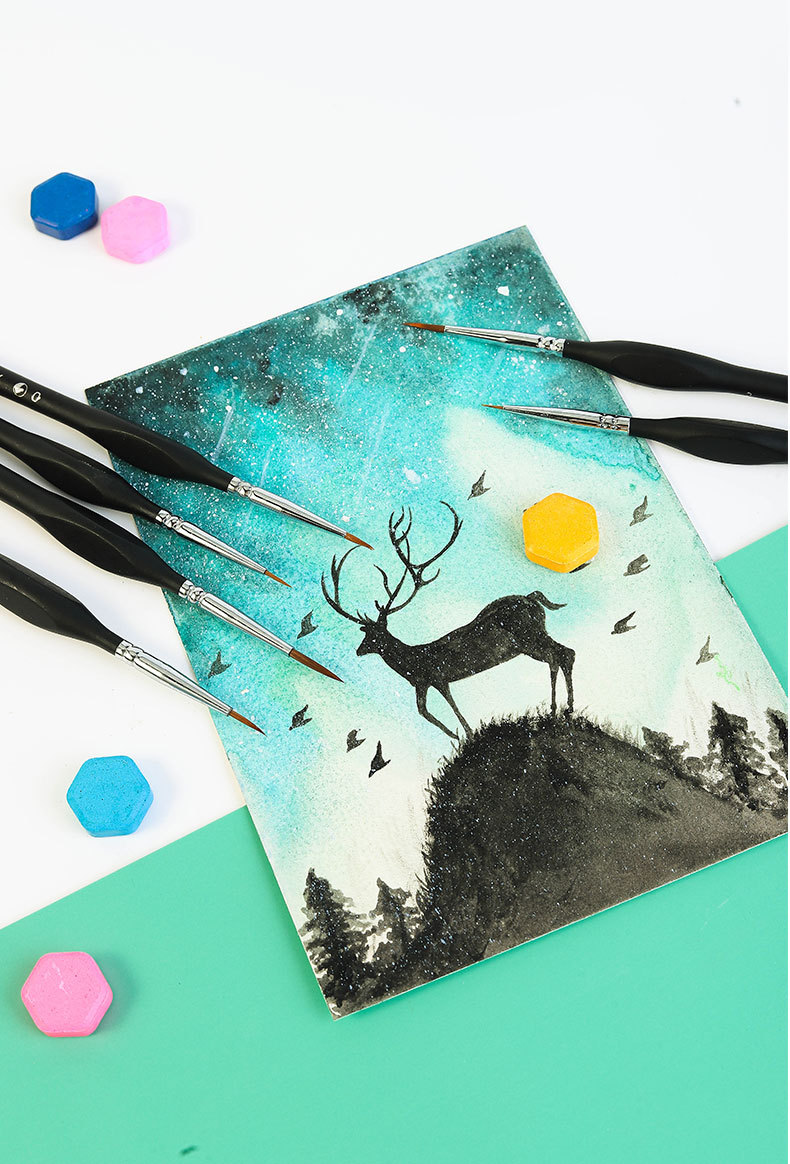 6支狼毫勾线笔菱形手柄油画笔勾线笔描边笔美术绘画素描勾线笔