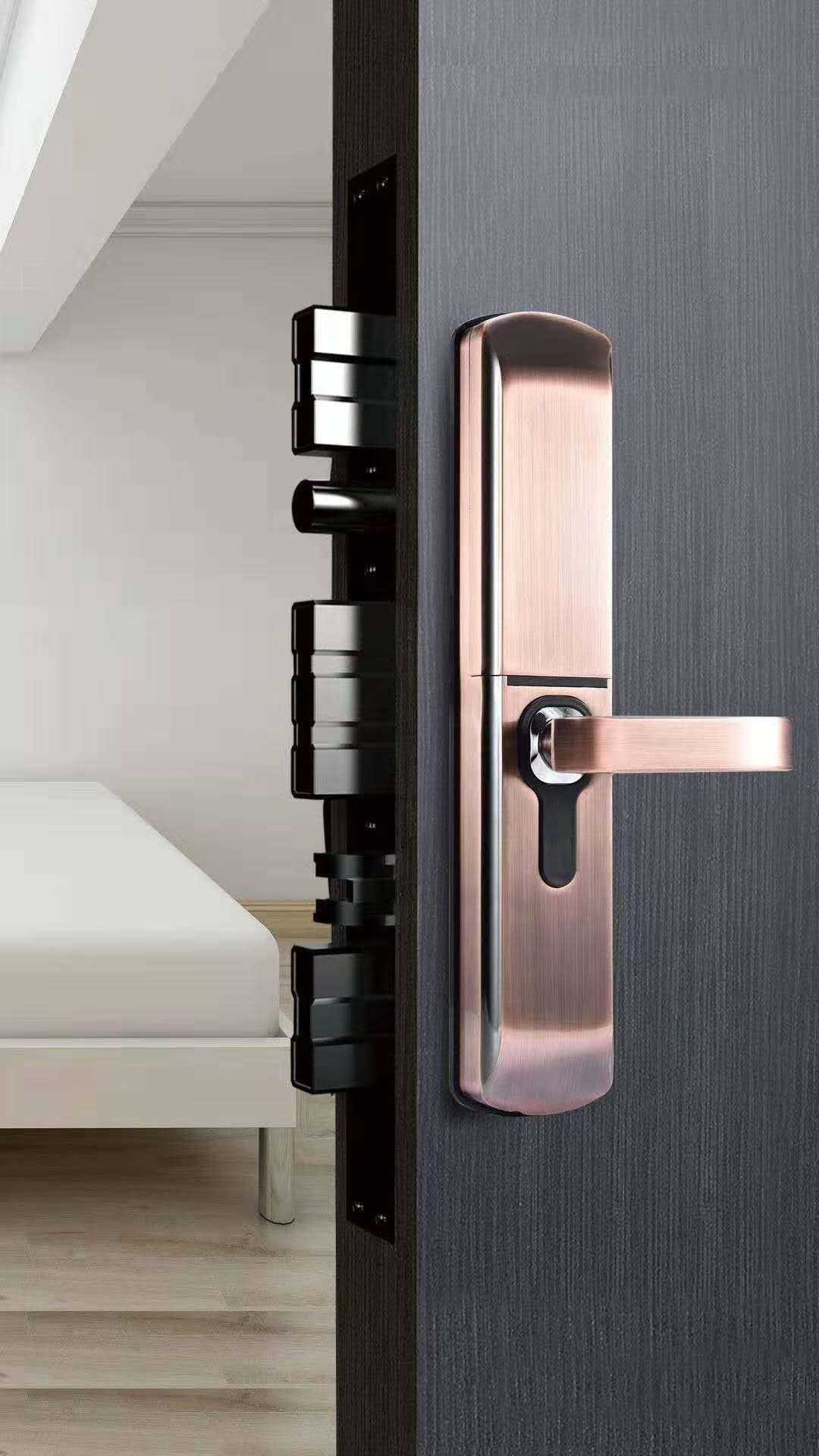 家用防盗门指纹密码锁自动滑盖款式双开门锁远程开锁指纹锁带钥匙