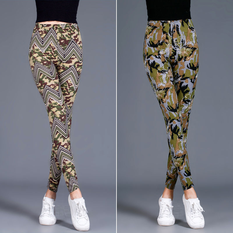 8216 Samouflage Style Printed Leggings European and American Fashion Elastic Ankle-Length Pants Wholesale Aliexpress Amazon Delivery