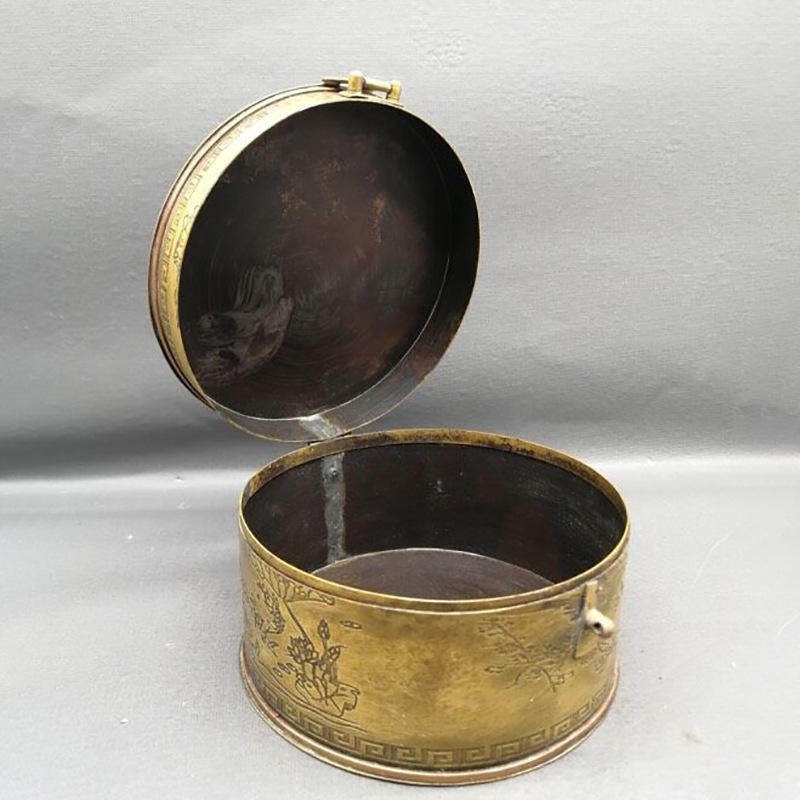 古玩收藏纯铜盒子喜鹊登梅首饰盒摆件仿古黄铜带锁盒子家居工艺品