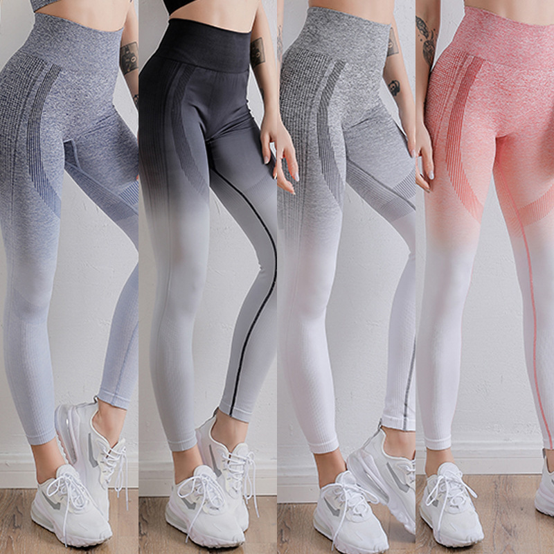 Factory in Stock Amazon Hot Seamless Yoga Pants Women's High Waist Hip Lift Sports Trousers European and American