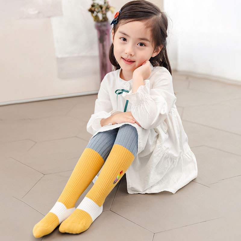 2023 Spring and Autumn New Girls' Pantyhose Korean Style Fashion Girls Leggings Willow Leaf Embroidery Factory Direct Sales Wholesale