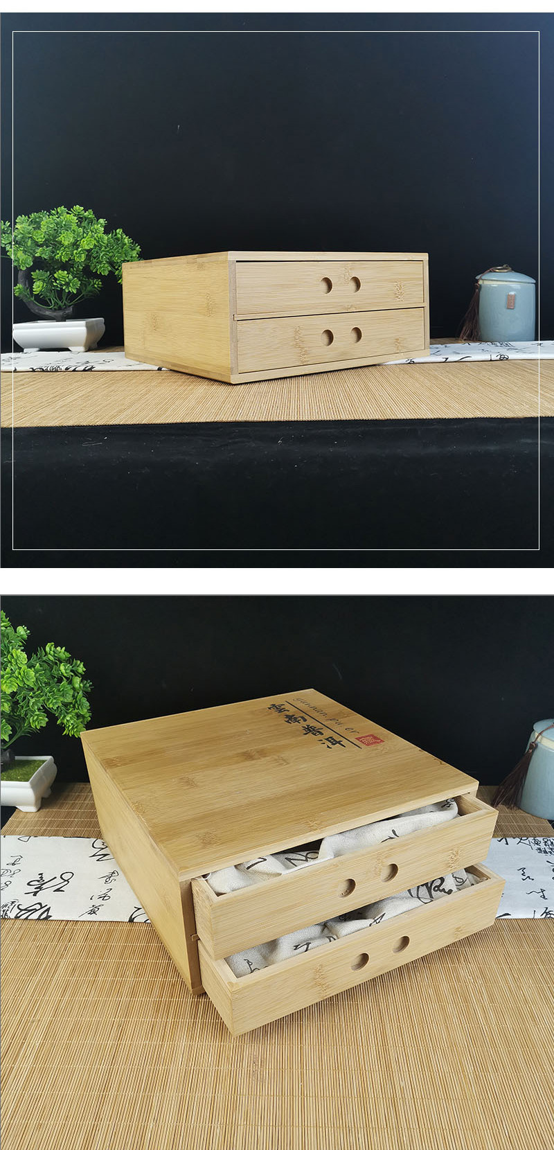 实木茶饼盒双层抽屉式茶饼收纳盒复古木质茶叶包装礼品盒