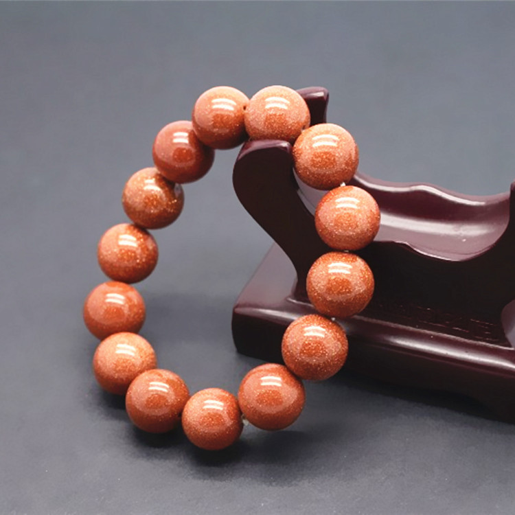 满砂金砂石手链 金星石金砂石手串 展销会礼品大颗粒14mm单圈佛珠