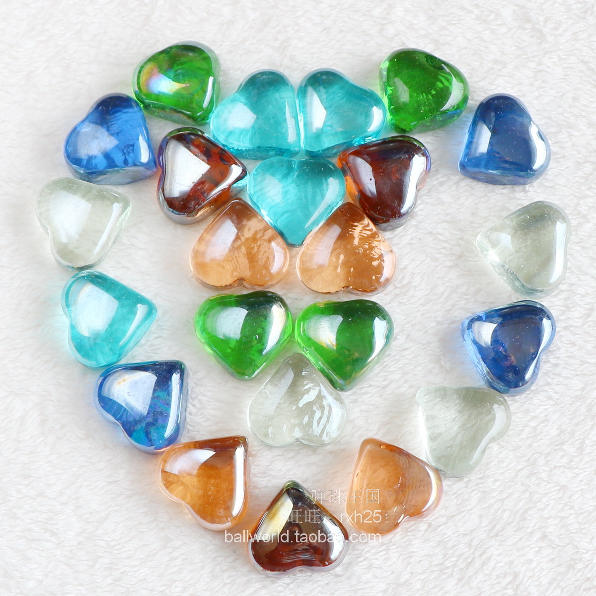 爱心玻璃球弹珠表白小物品心形玻璃块花瓶鱼缸装饰玻璃珠