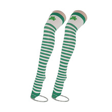 现货爱尔兰圣帕特里节绿色袜子舞台表演绿色条纹长筒袜