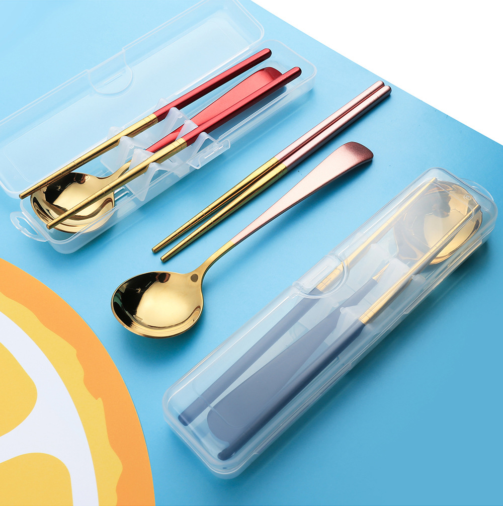 y304不锈钢勺子 圆头勺 创意韩式勺筷套装 学生户外旅行便携餐具