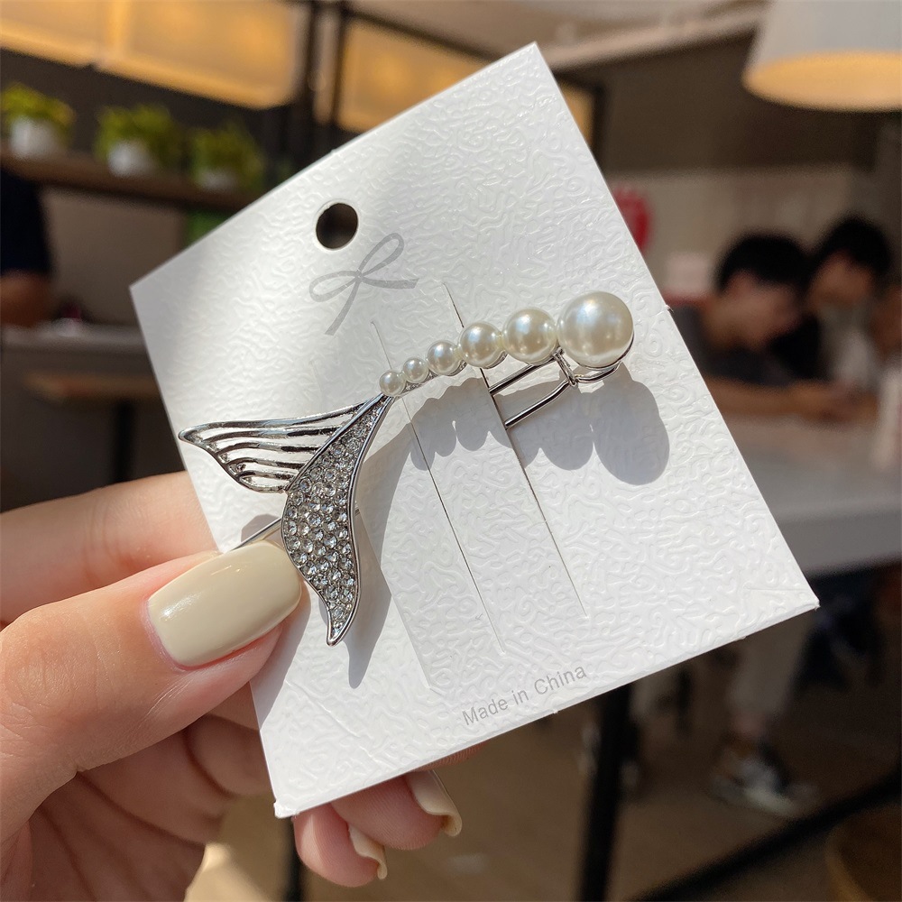 鱼尾发夹刘海夹边夹气质少女一字夹顶夹水钻仿珍珠发卡韩国发饰品