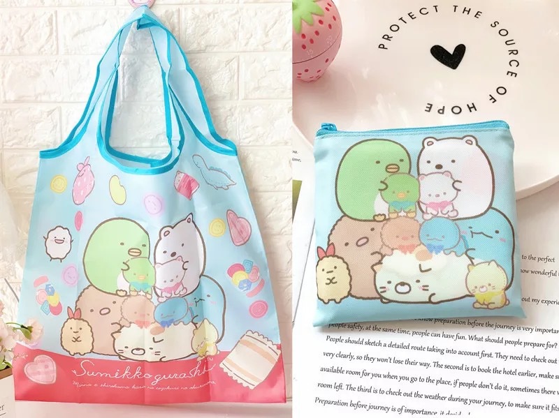 Japanese Cute Cartoon Large Capacity Shopping Bag Portable Supermarket Foldable Vest Bag Eco-friendly Bag Shopping Pouch