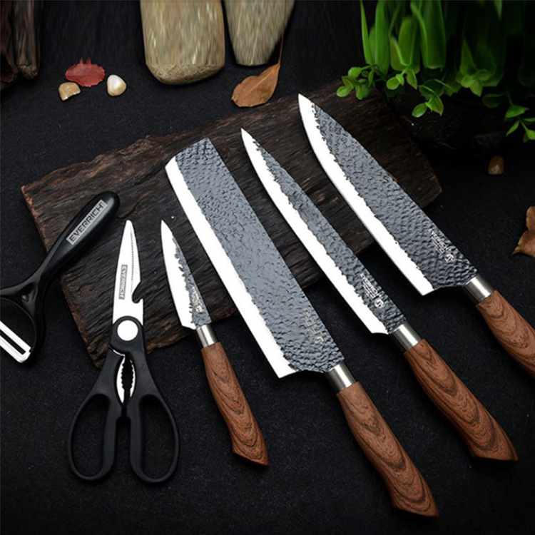 不锈钢厨房刀黑色套刀家用菜刀礼品刀具everrich一件代发阳江跨境