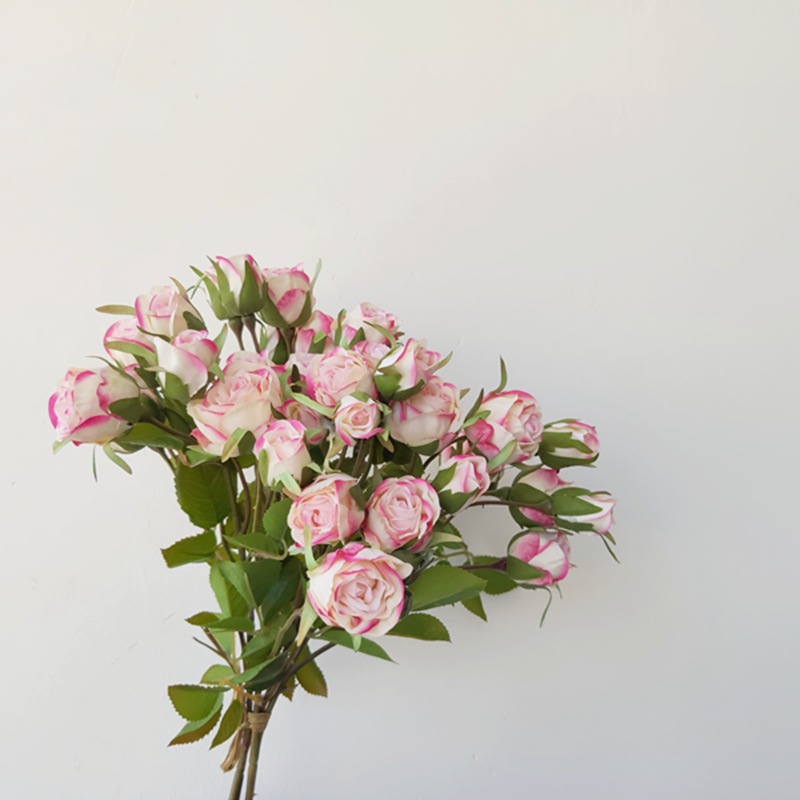 高品质双粉玫瑰仿真蔷薇新浪头饰花卷边玫瑰浪漫假花插花配材
