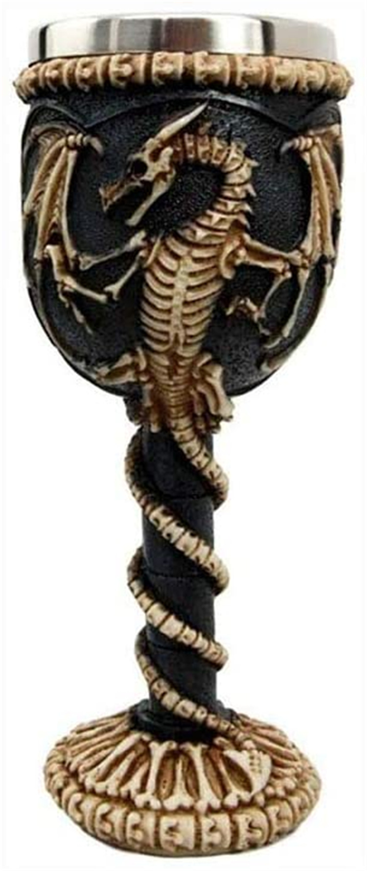 树脂骷髅飞龙头骨杯高脚酒杯内带不锈钢咖啡杯创意恐龙化石饮料杯