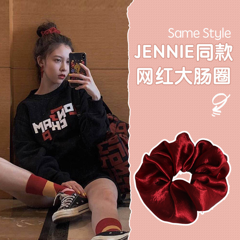 Jk Large Intestine Hair Band Pork Intestine Circle Ins Simple Plaid Intestine Head Rope Retro French Satin Brandy Hair Accessories