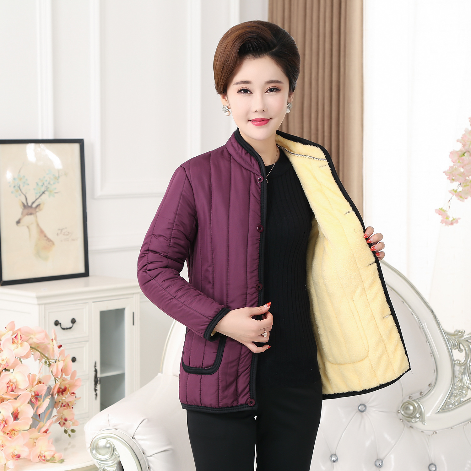 冬季中老年棉衣女士加绒加厚宽松大码老年人妈妈奶奶棉袄外套衣服