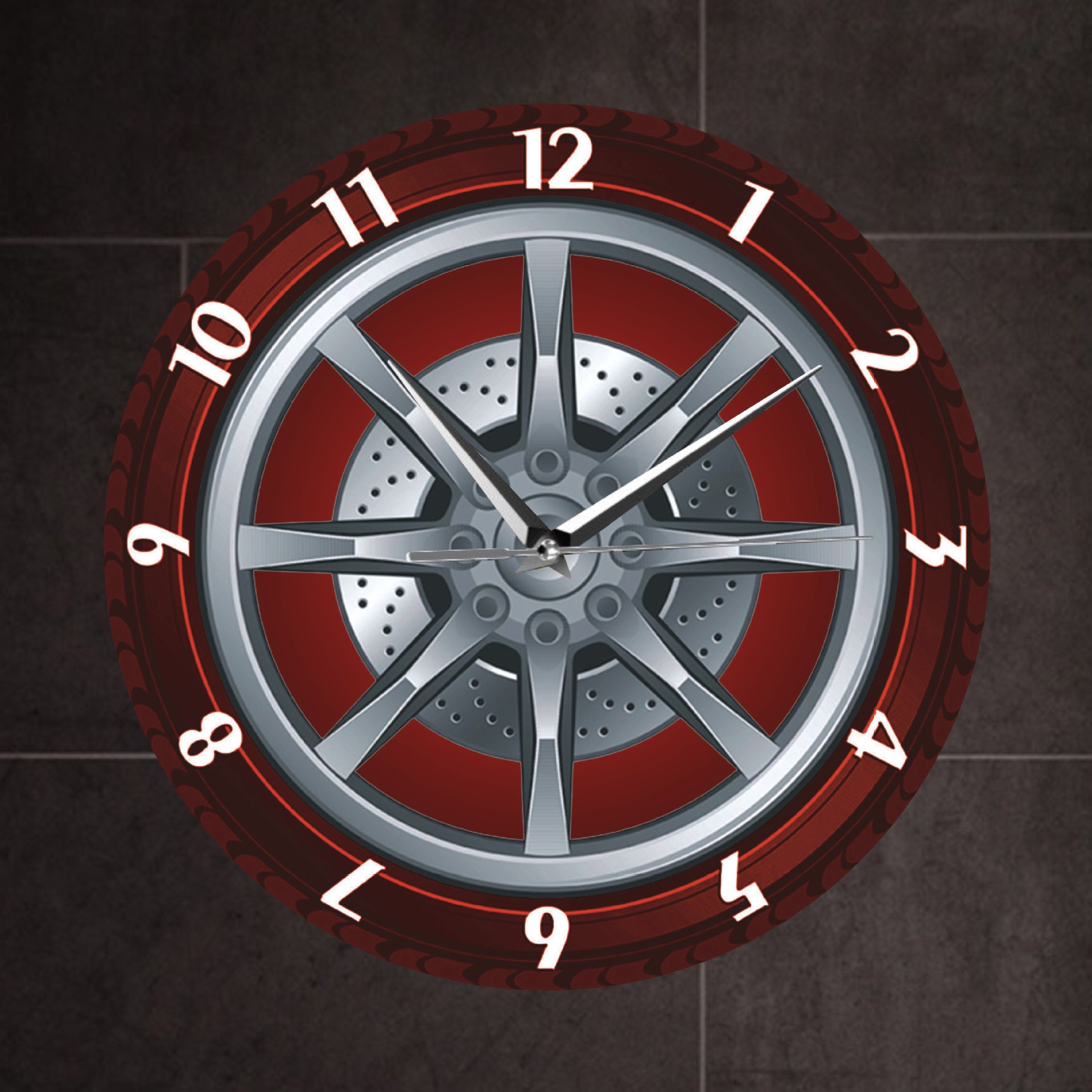 时尚静音挂钟个性客厅汽车轮胎挂钟石英钟办公室卧室创意车轮挂钟