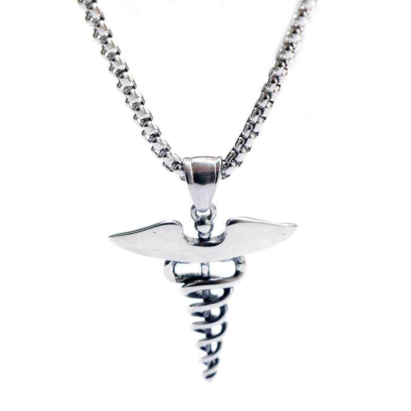 欧美新品项链创意款摩西双蛇杖医疗救护标志吊坠天使翅膀项链