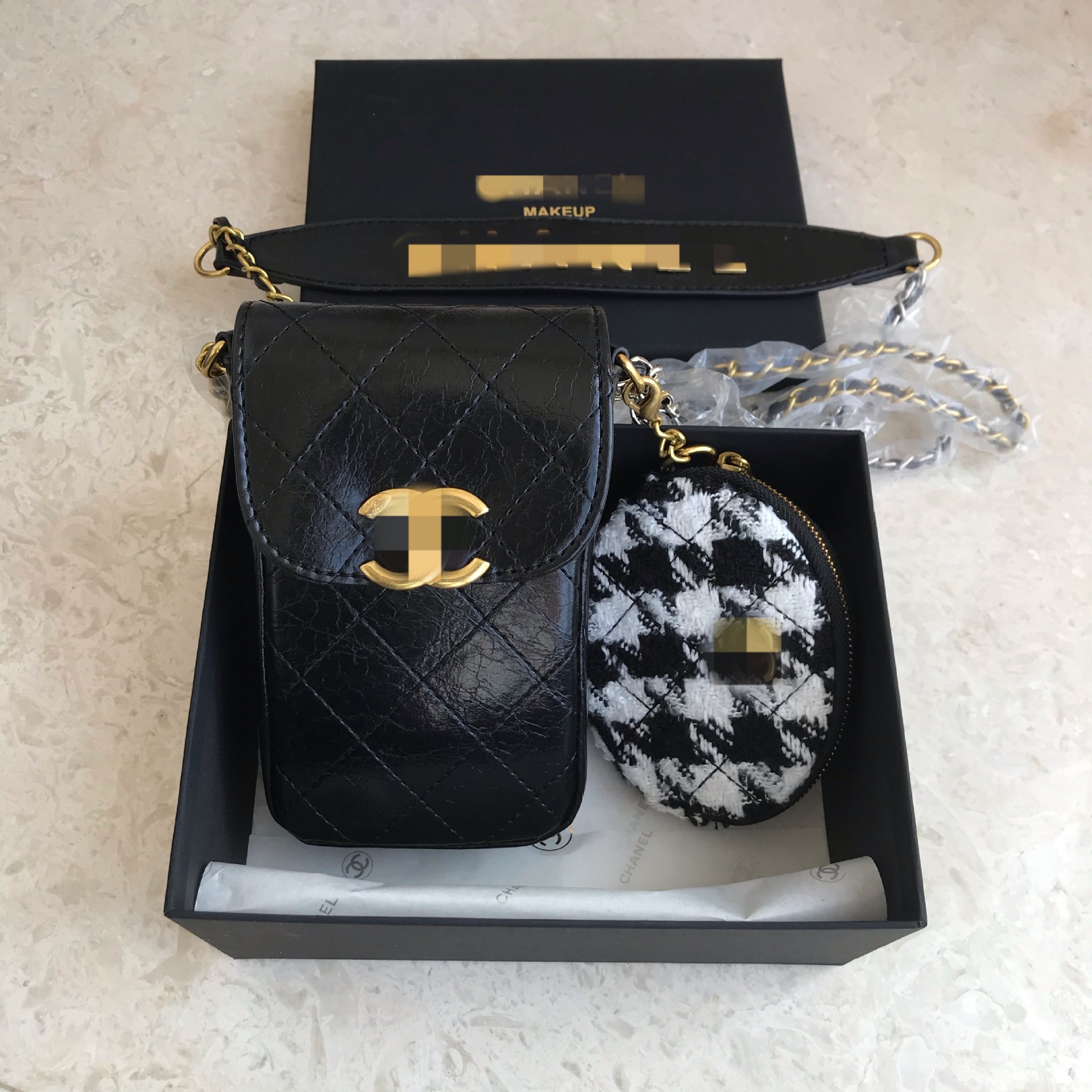 新款中古包 vip积分赠品手机包 2件套装 双色链条斜