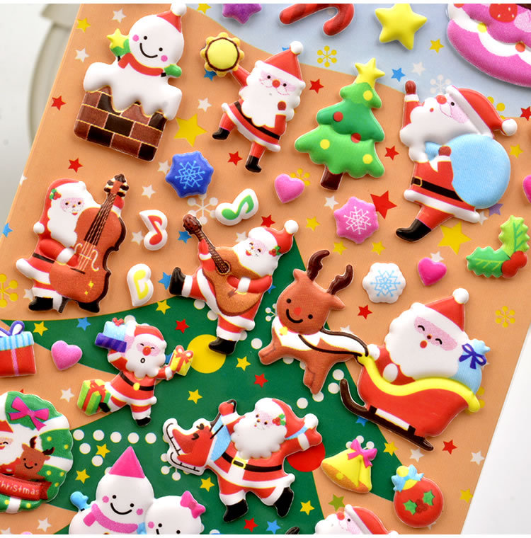 圣诞贴纸儿童益智玩具可爱3d立体泡泡贴圣诞老人礼物装饰粘贴纸