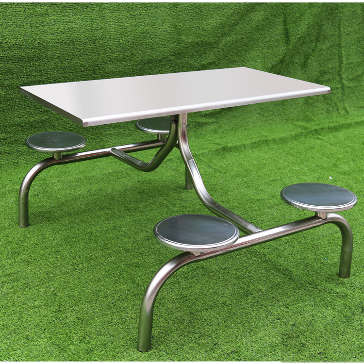 批发定学校食堂连体快餐桌椅 饭堂餐厅4人8人不锈钢餐桌椅组合